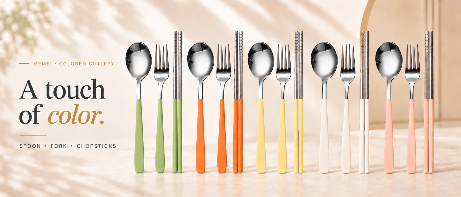 GEMEI five-color stainless steel spoon, fork and chopstick collection