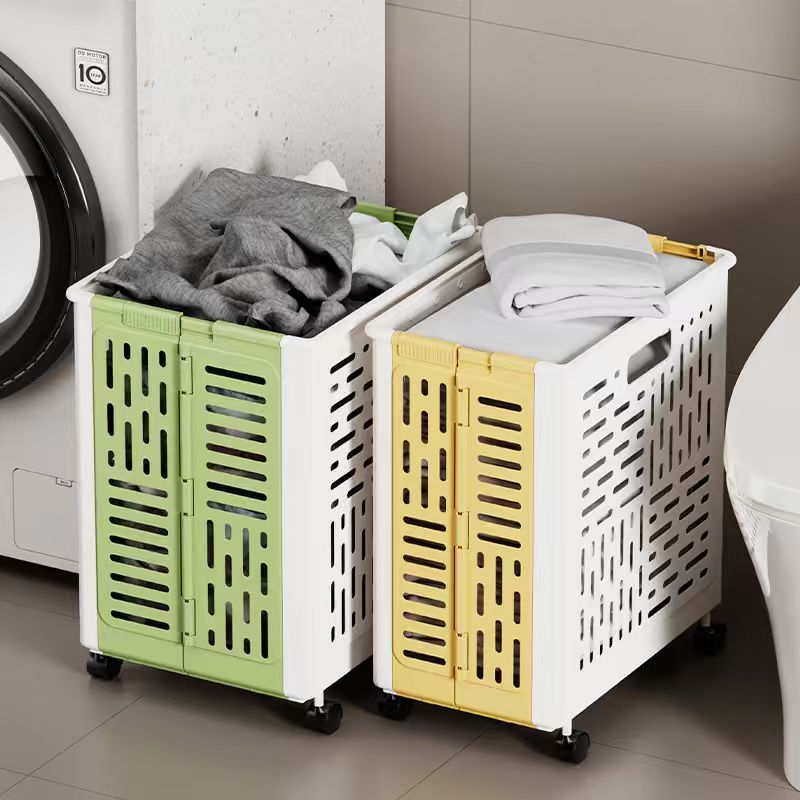 Foldable wheeled laundry baskets