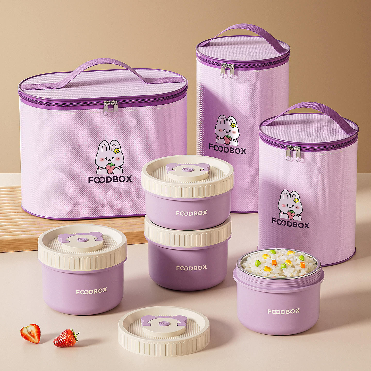 Insulated lunch bag and round food container set