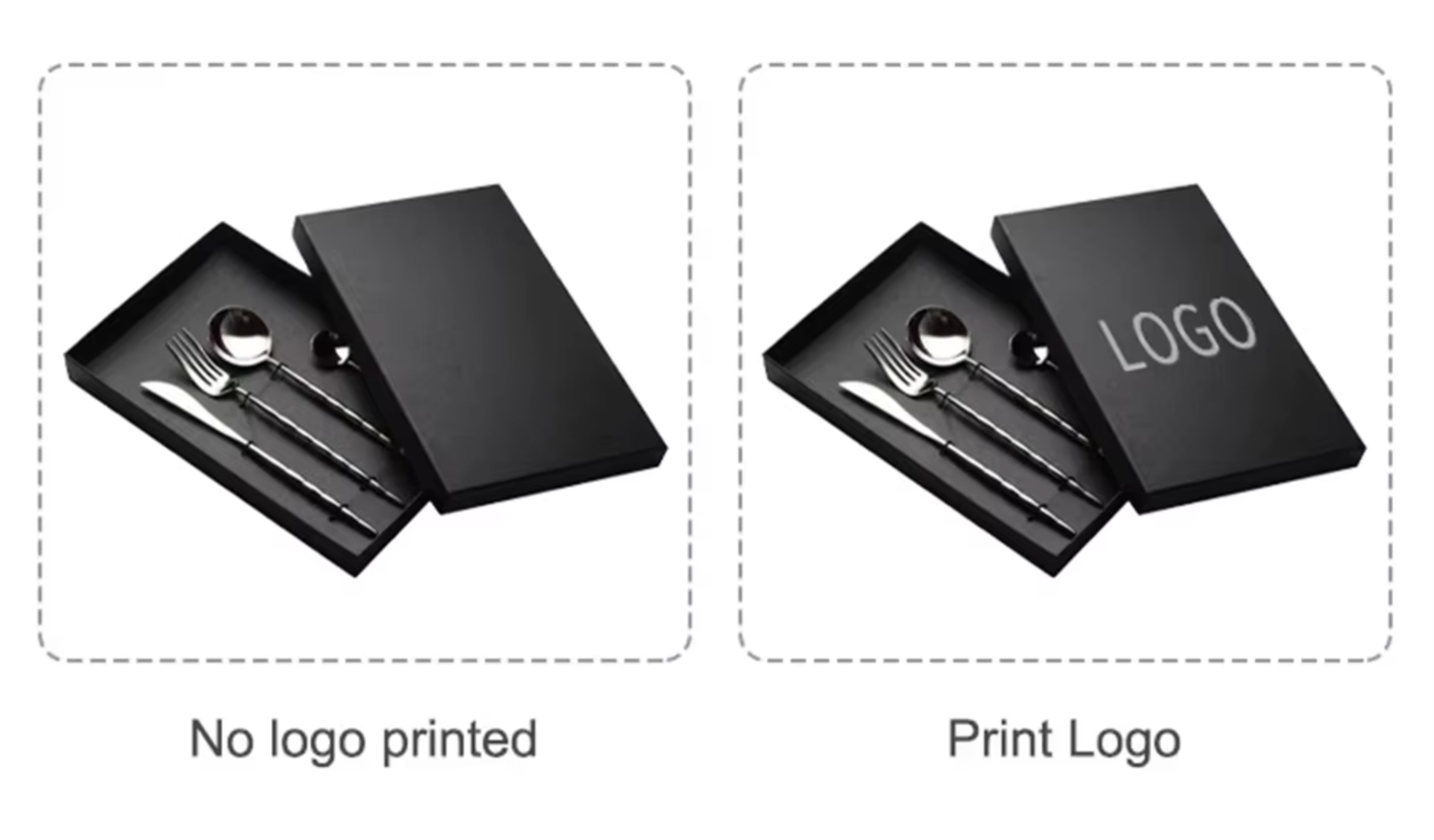 Printed logo on cutlery gift packaging